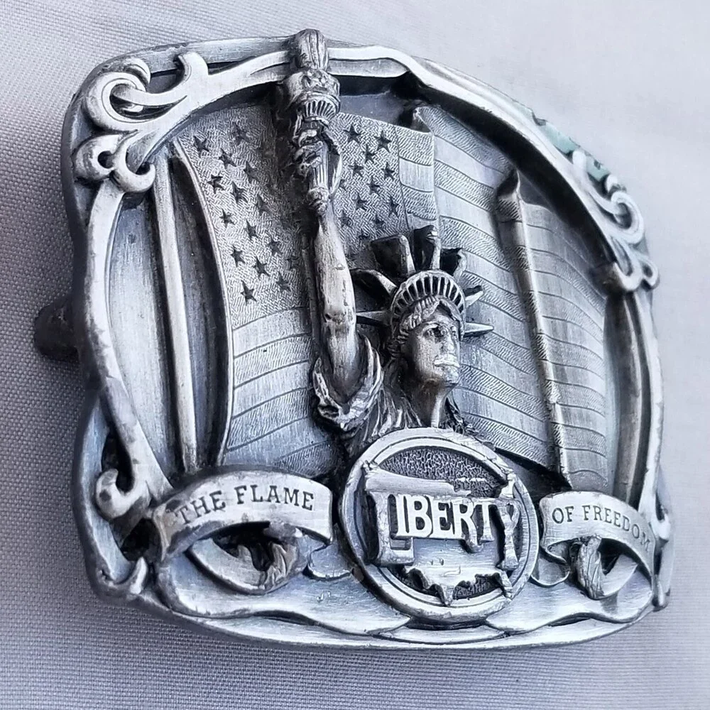Belt Buckle Pewter 1985 Statue Of Liberty The‎ Flame Of Freedom USA By Bergamot